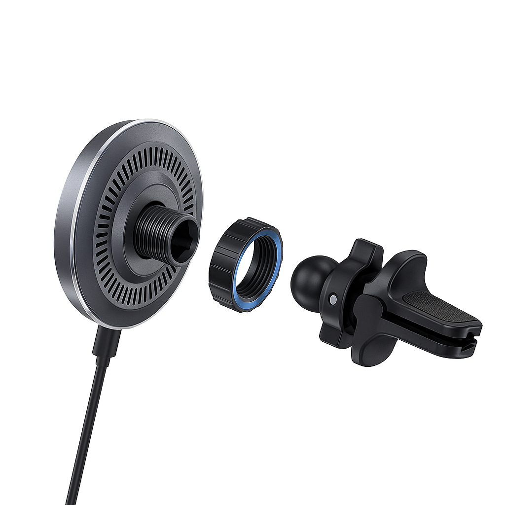 Magnetisk Trådlös Billaddare med LED & Ventilfäste – Snabbladdning & Säker Montering