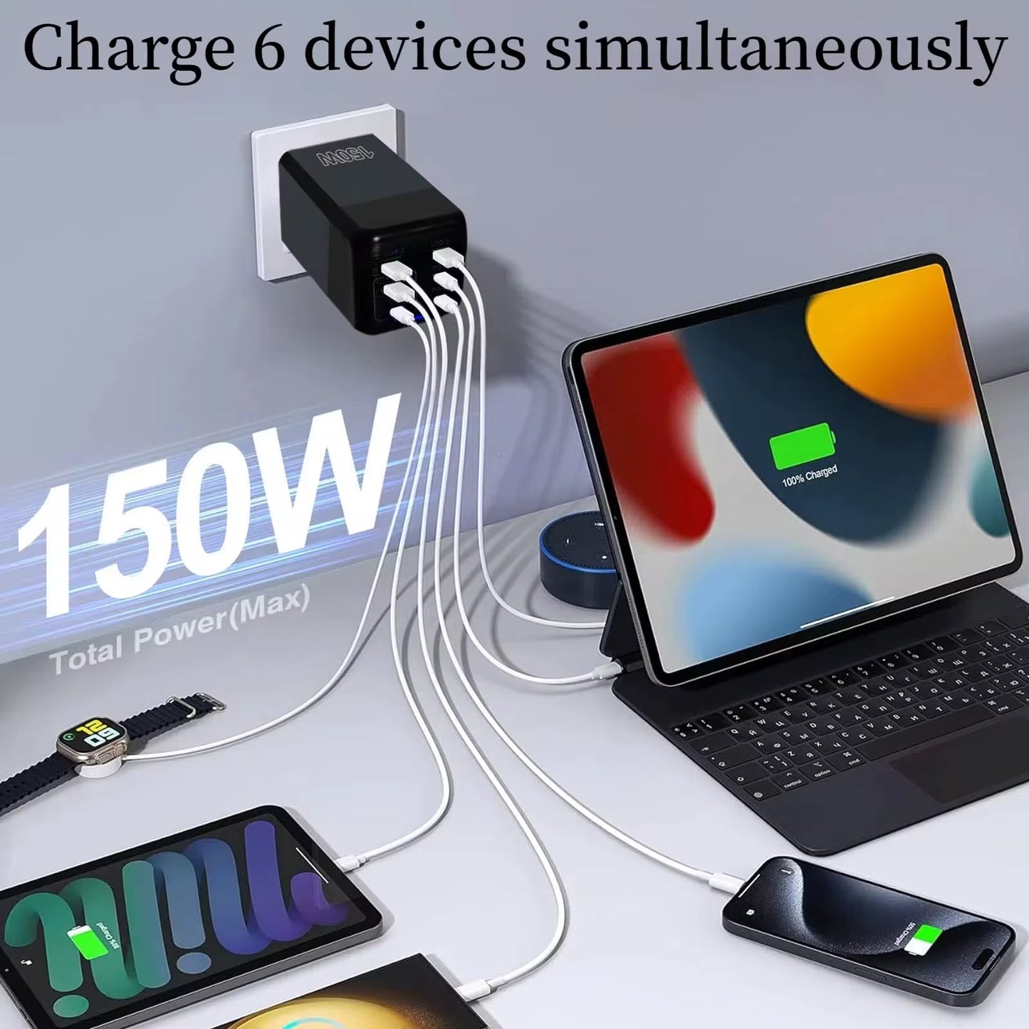 LADDARE SVART 150W 4 USB/2C