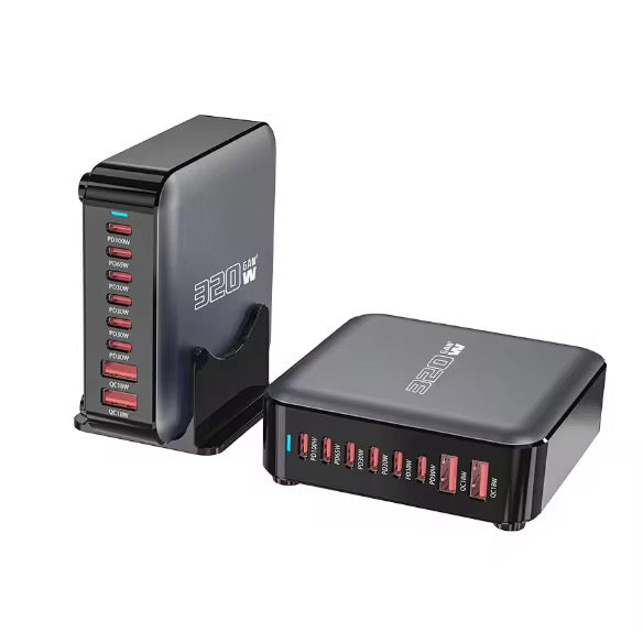 Snabbladdare 320W GaN³ – 8-Portars USB-C & USB-A Laddstation