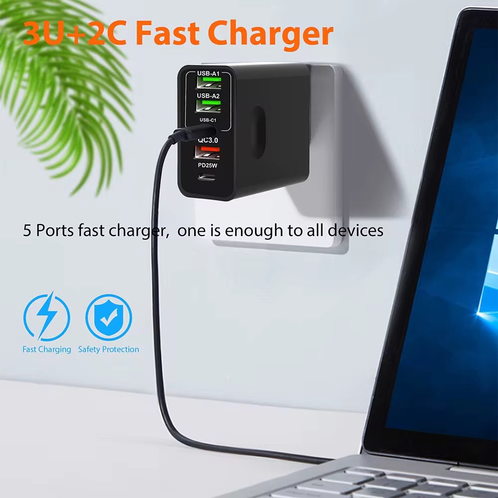 LADDARE SVART 65W 3 USB/2C