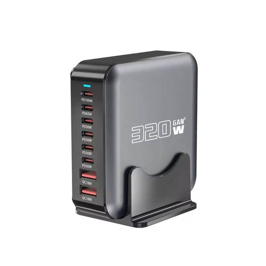 Snabbladdare 320W GaN³ – 8-Portars USB-C & USB-A Laddstation