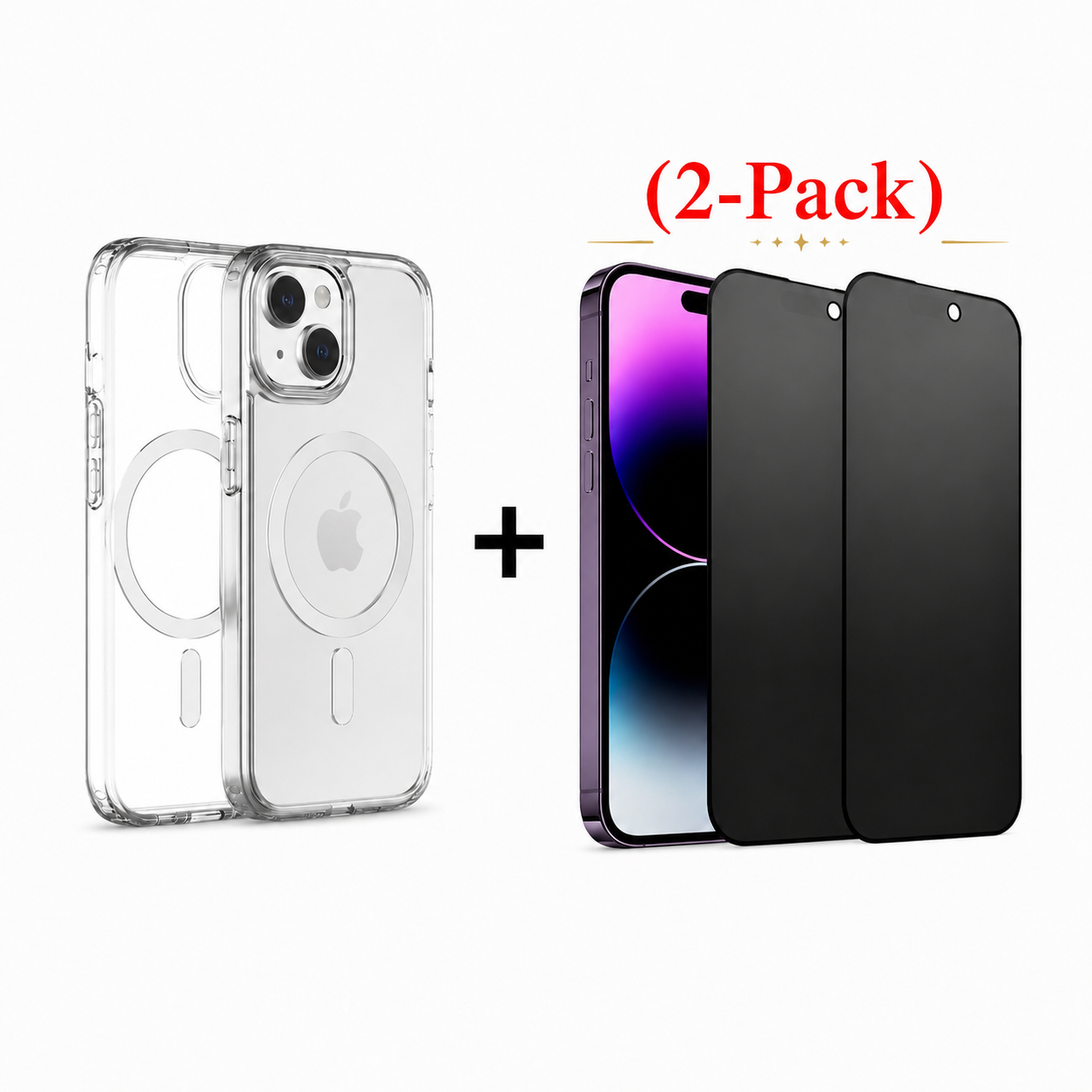 2-Pack Privacy Skärmskydd + Transparent MagSafe Skal – iPhone