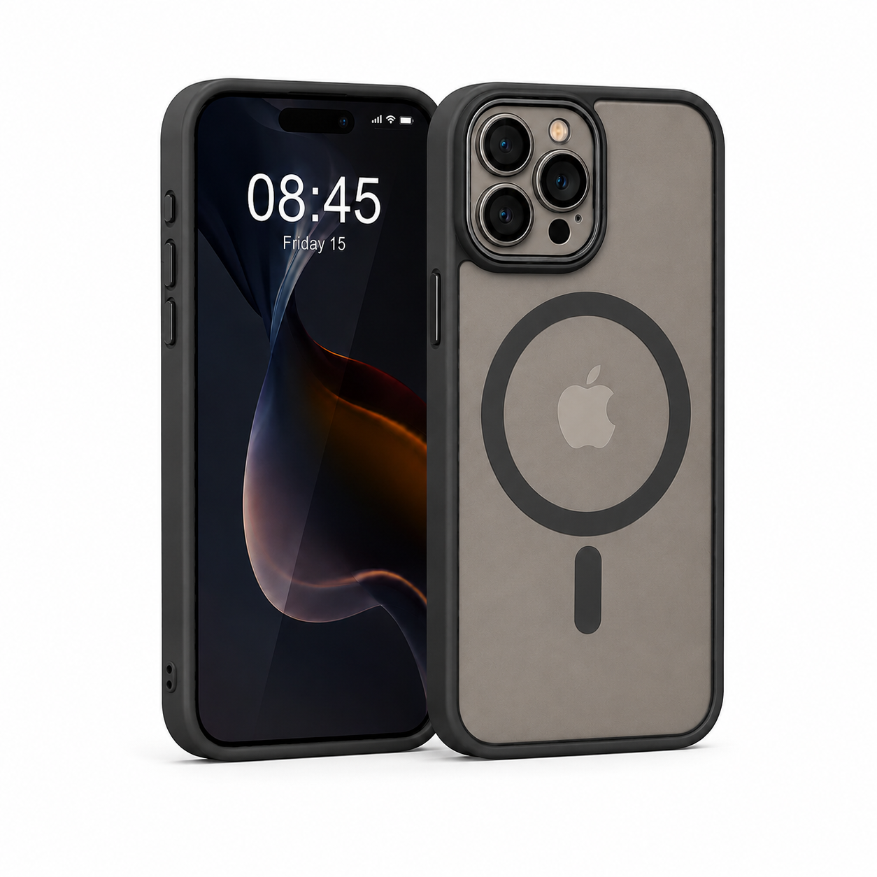 MagSafe Skal med Heltäckande Kameraskydd & Metallknappar – Frostat Transparent Design för iPhone