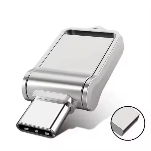 Silverfärgat 2-i-1 USB-minne med USB-C och USB-A