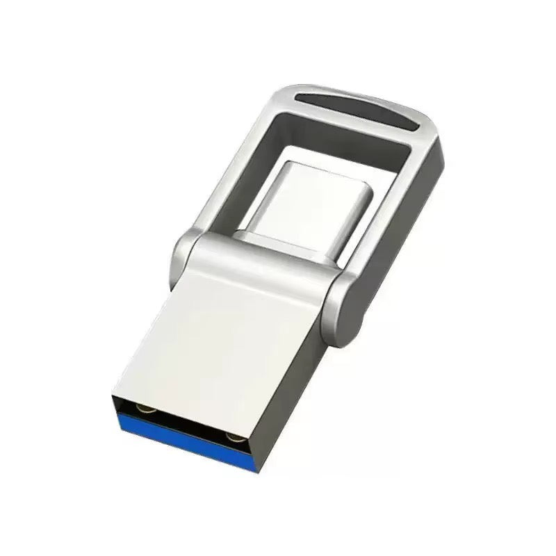 Silverfärgat USB-minne med USB-C och USB-A